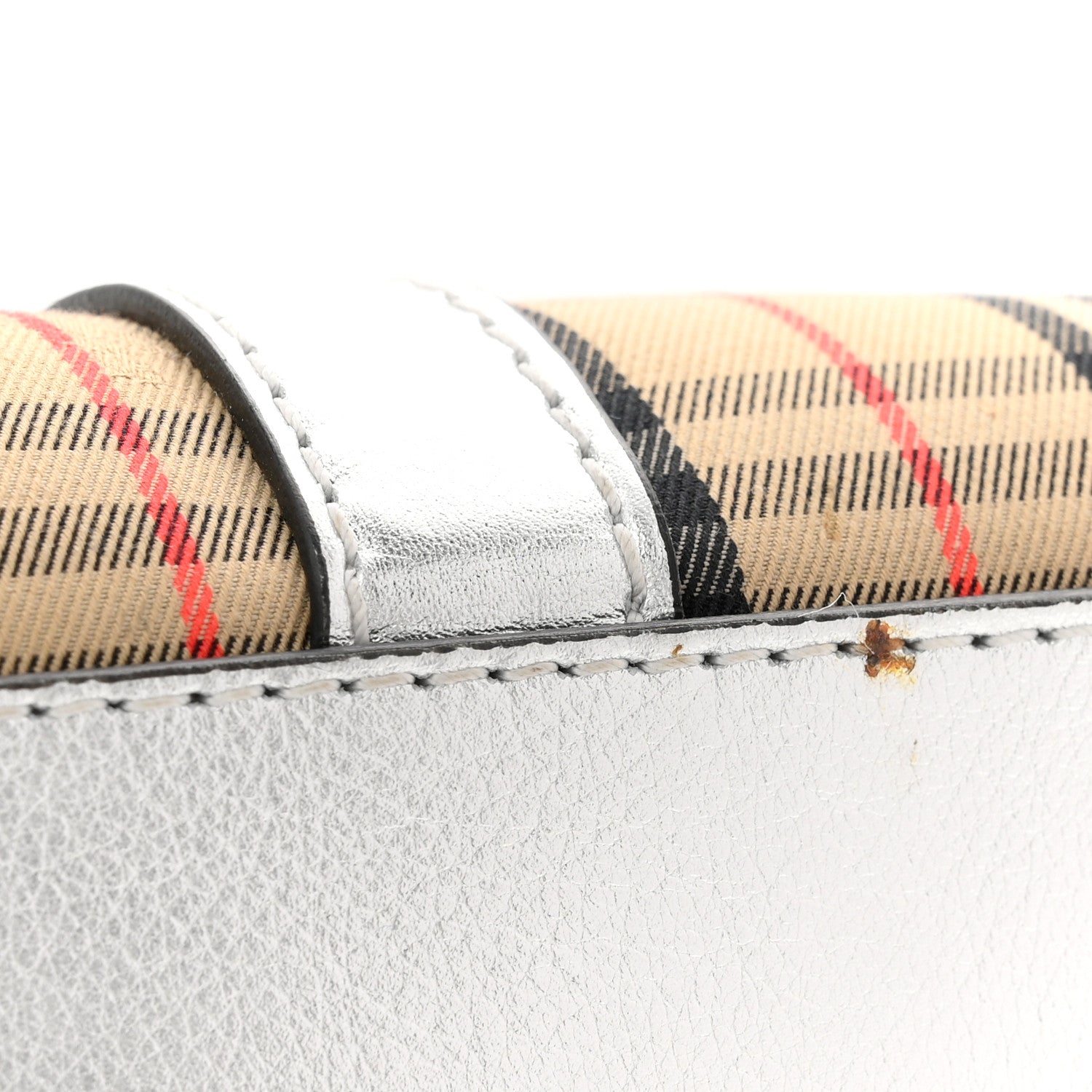 Burberry Metallic Calfskin 1983 Knight Check Link Zip Tote Silver 10 of 12