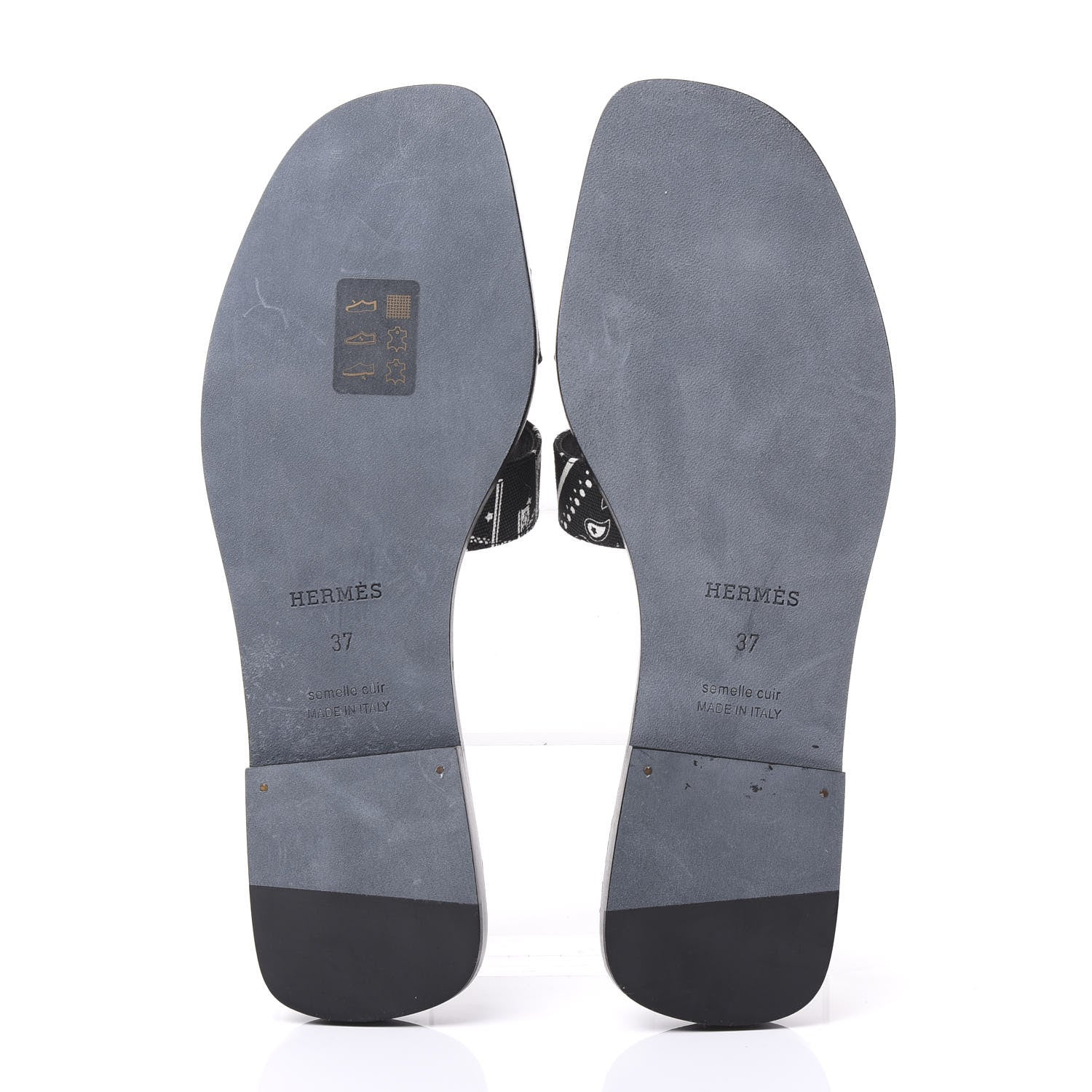 Hermes Cotton Canvas Printed Les Cles Bandana Oran Sandals 37 Black 5 of 9