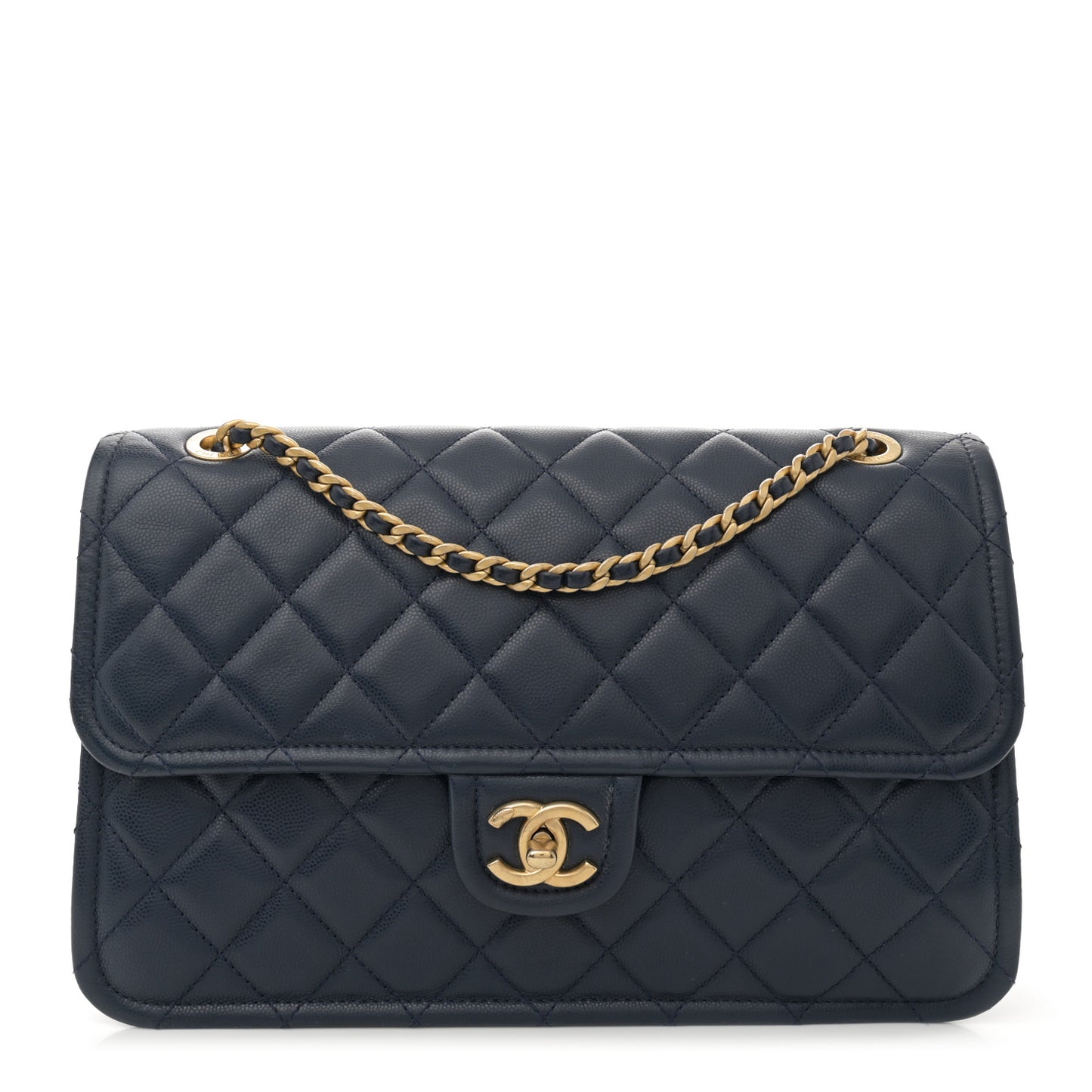 Caviar Quilted Large Sweet Classic Flap Navy Blue