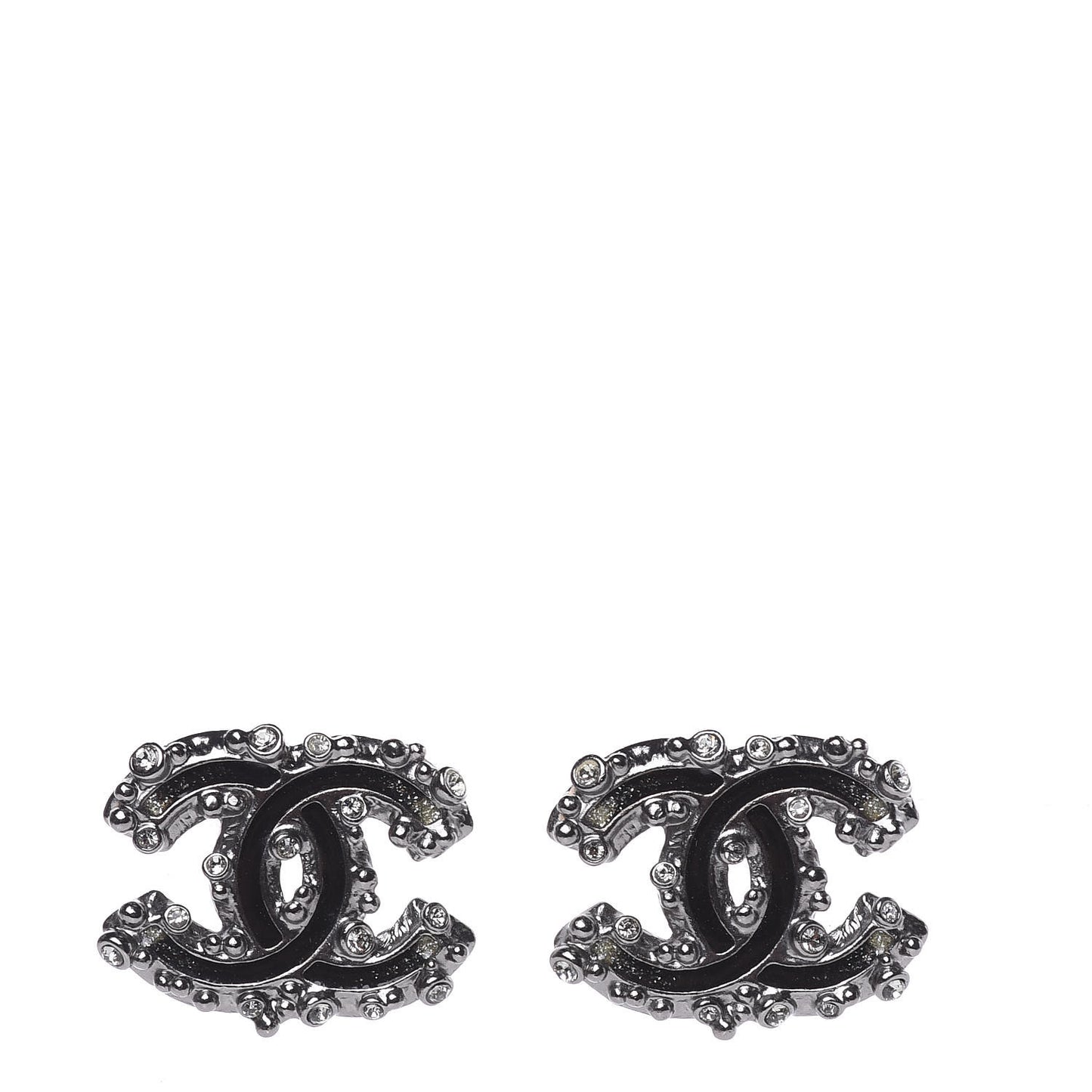 Enamel Crystal CC Earrings Ruthenium