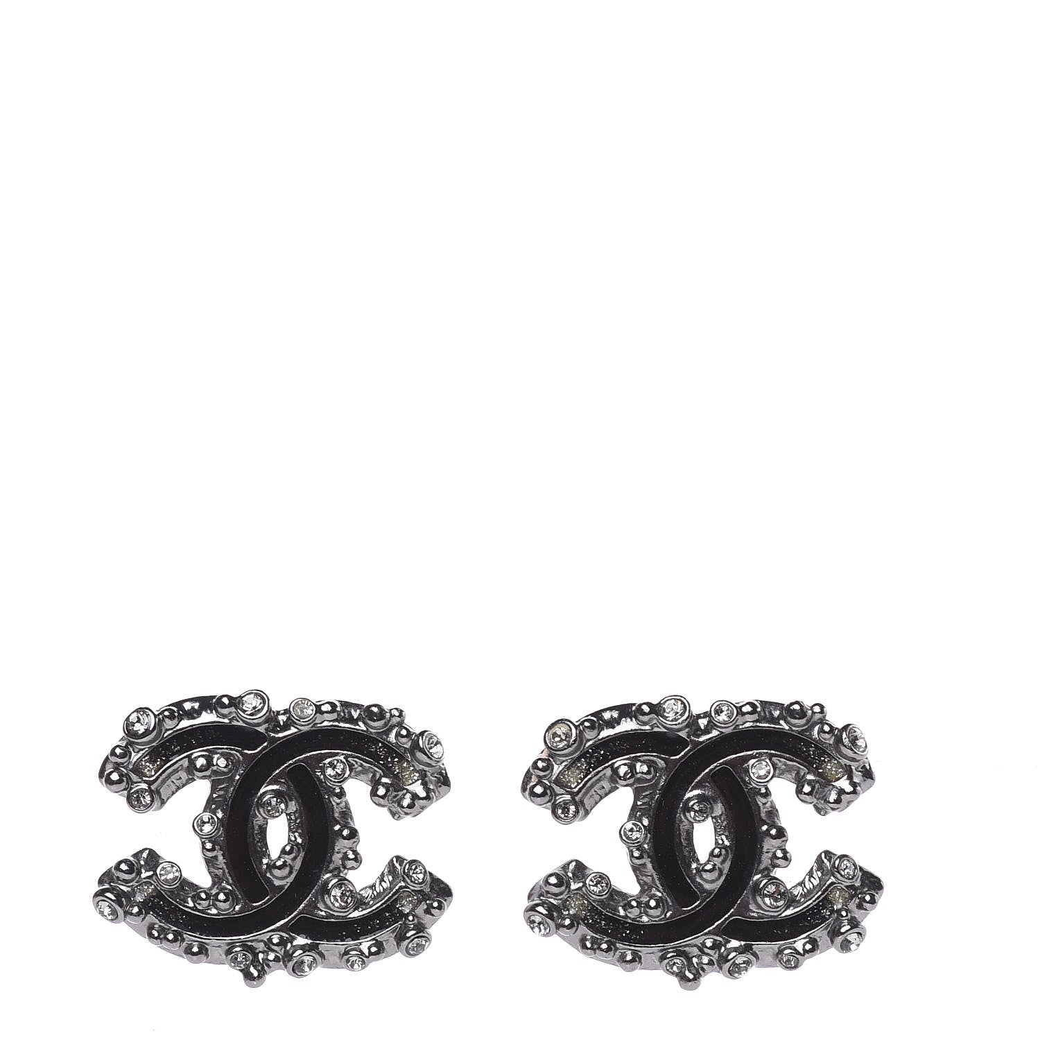 Chanel Enamel Crystal CC Earrings Ruthenium 1 of 5