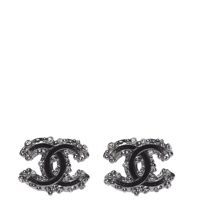 Chanel Enamel Crystal CC Earrings Ruthenium 1 of 5