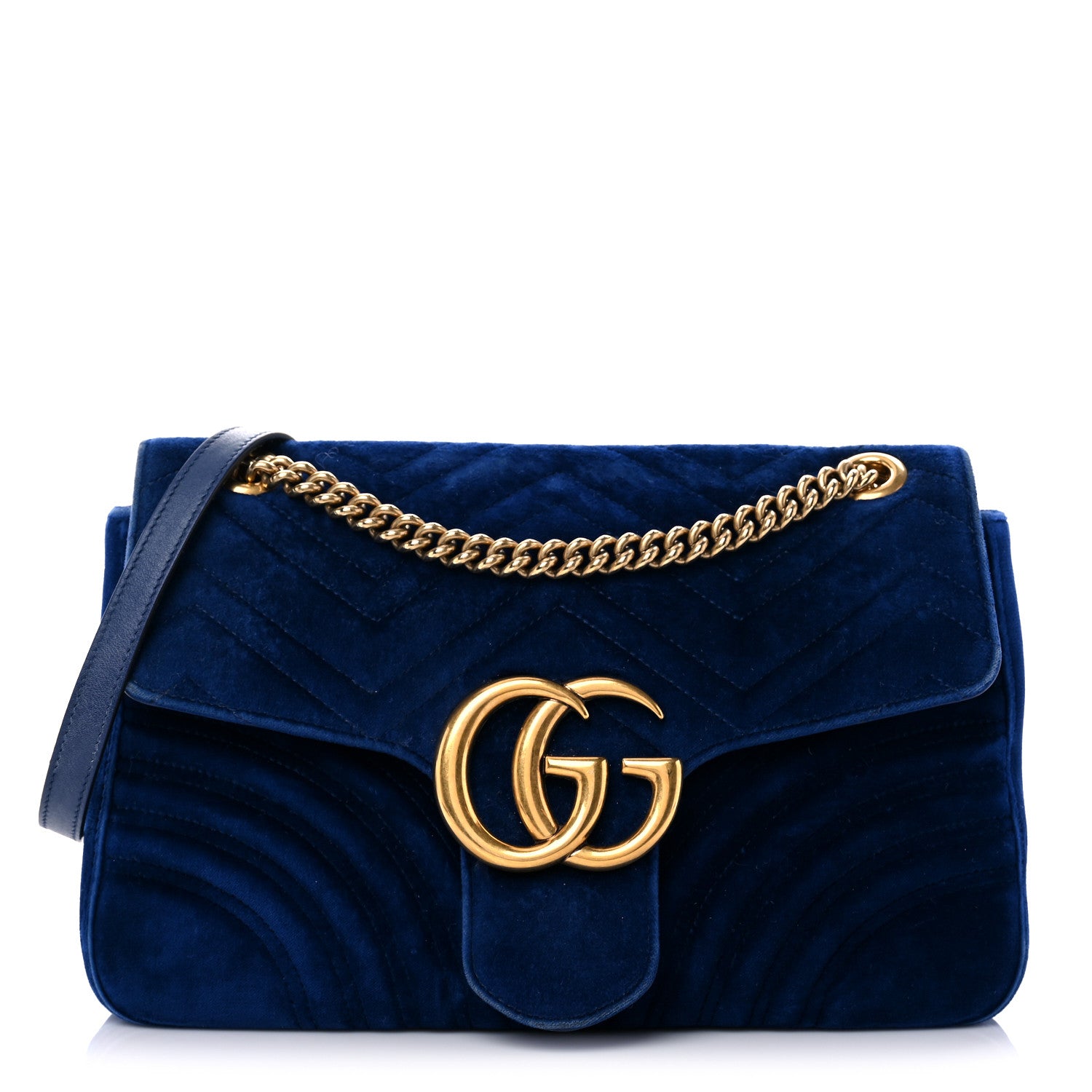 Gucci Velvet Matelasse Medium GG Marmont Shoulder Bag Cobalt Blue 1 of 26