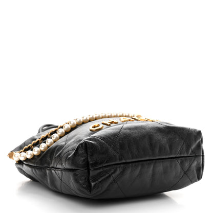 Chanel Shiny Crumpled Calfskin Quilted Pearl Mini Chanel 22 Black 3 of 9