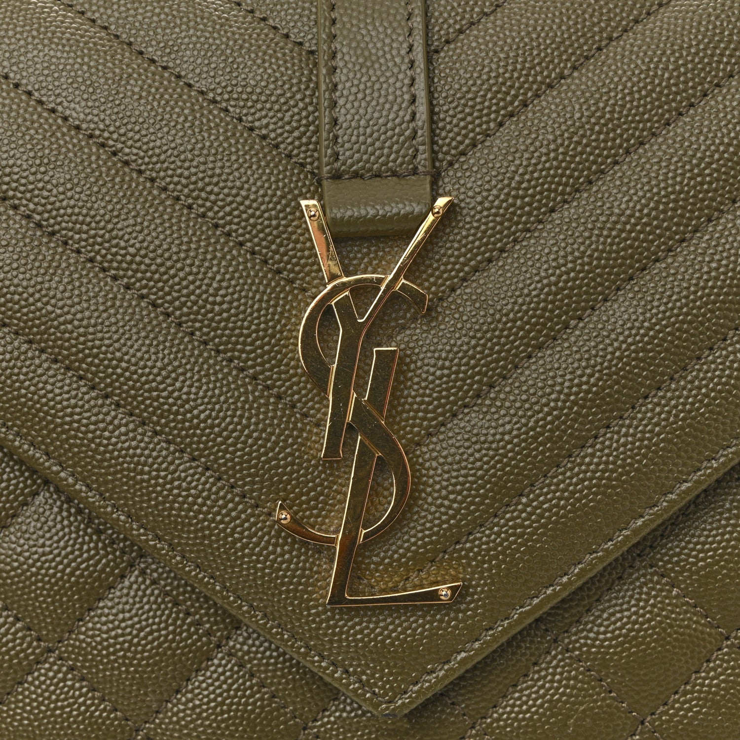 Saint Laurent Grain De Poudre Textured Mixed Matelasse Triquilt Medium Monogram Satchel Vert Kaki 11 of 13
