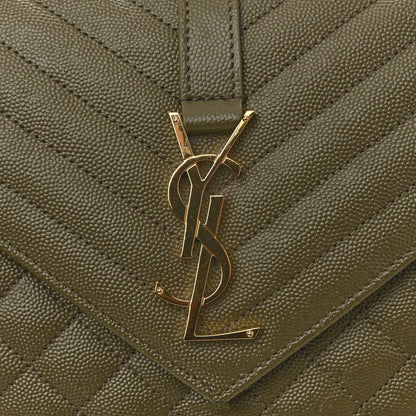Saint Laurent Grain De Poudre Textured Mixed Matelasse Triquilt Medium Monogram Satchel Vert Kaki 11 of 13