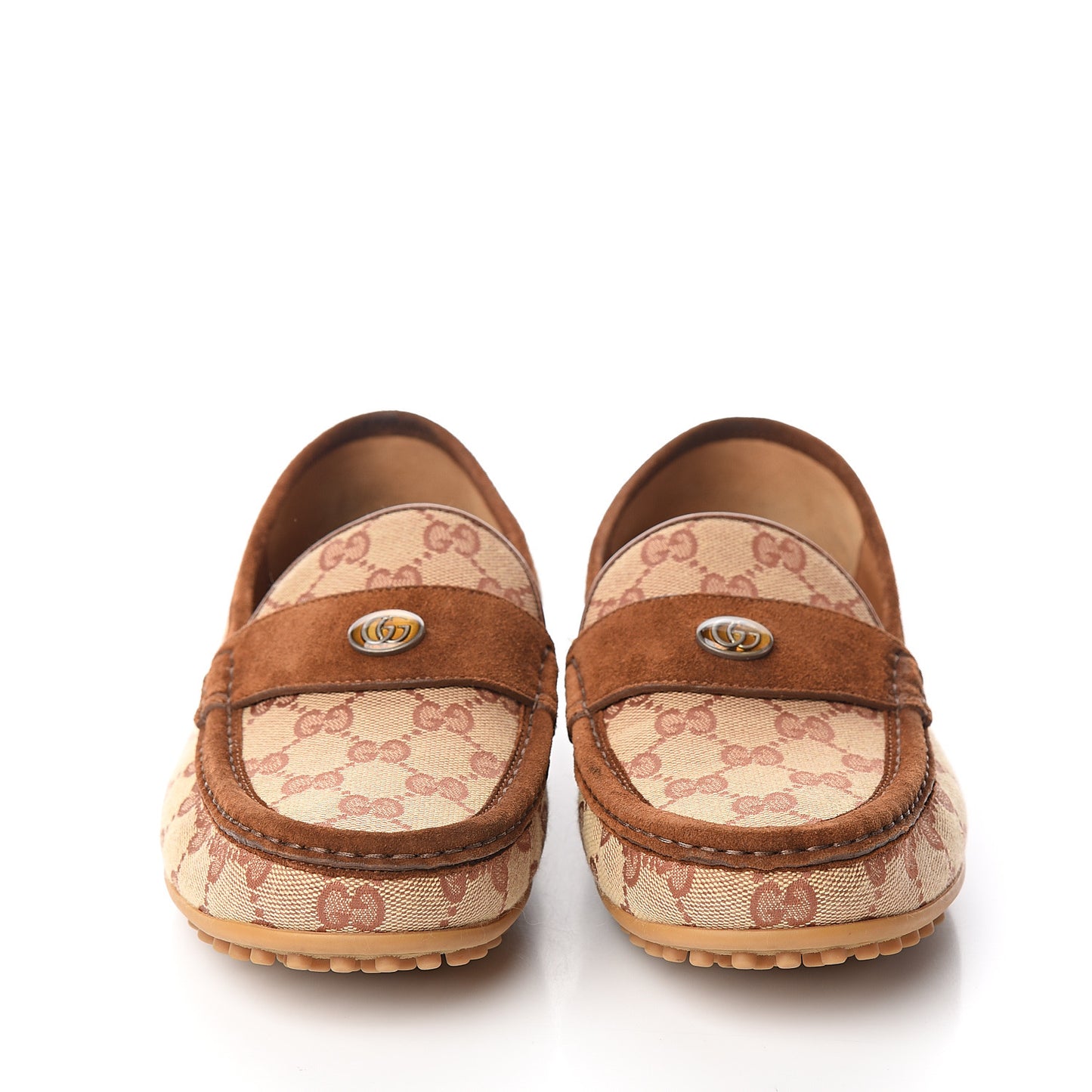 GG Monogram Suede Mens Driver Loafers 9.5 Beige Ruggine Cuir