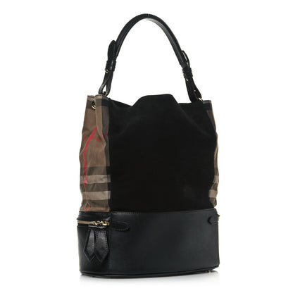 Burberry Nubuck Canvas Check Beckett Bucket Bag Black 3 of 13