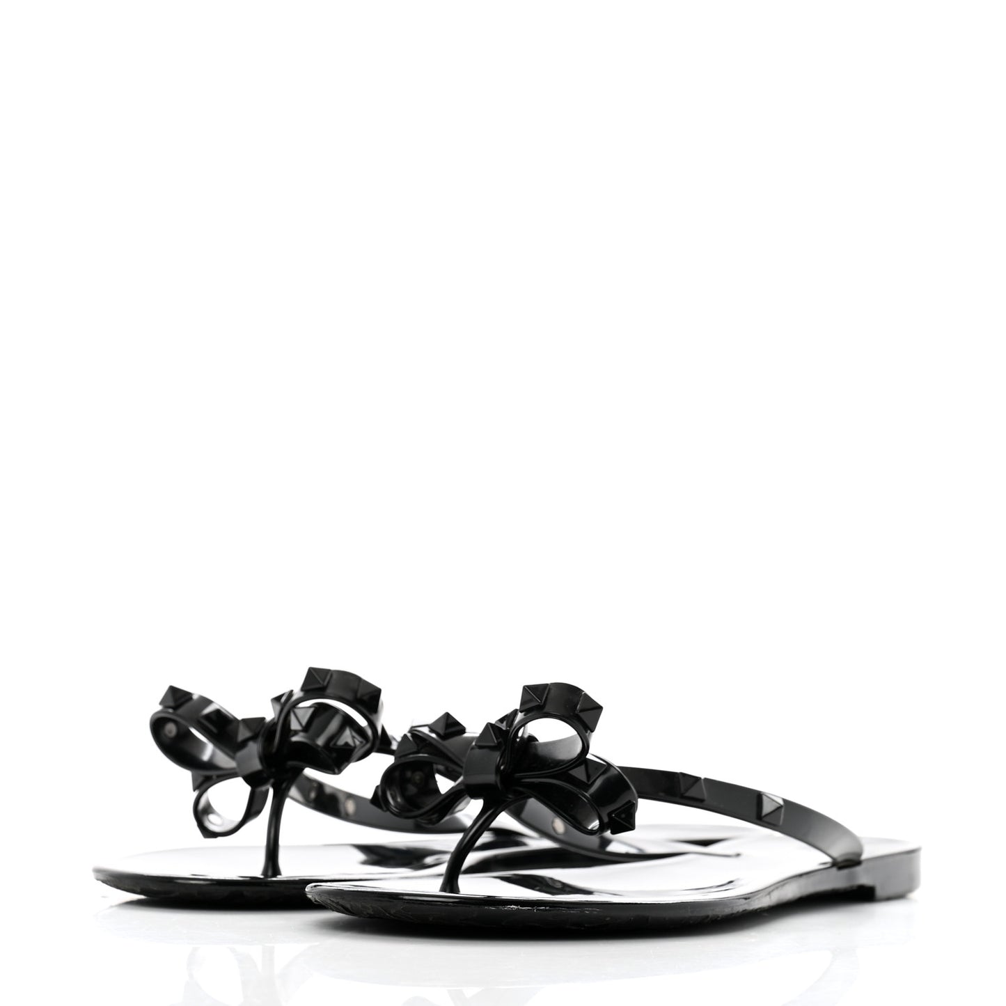 PVC Jelly Rockstud Bow Thong Sandals 40 Black