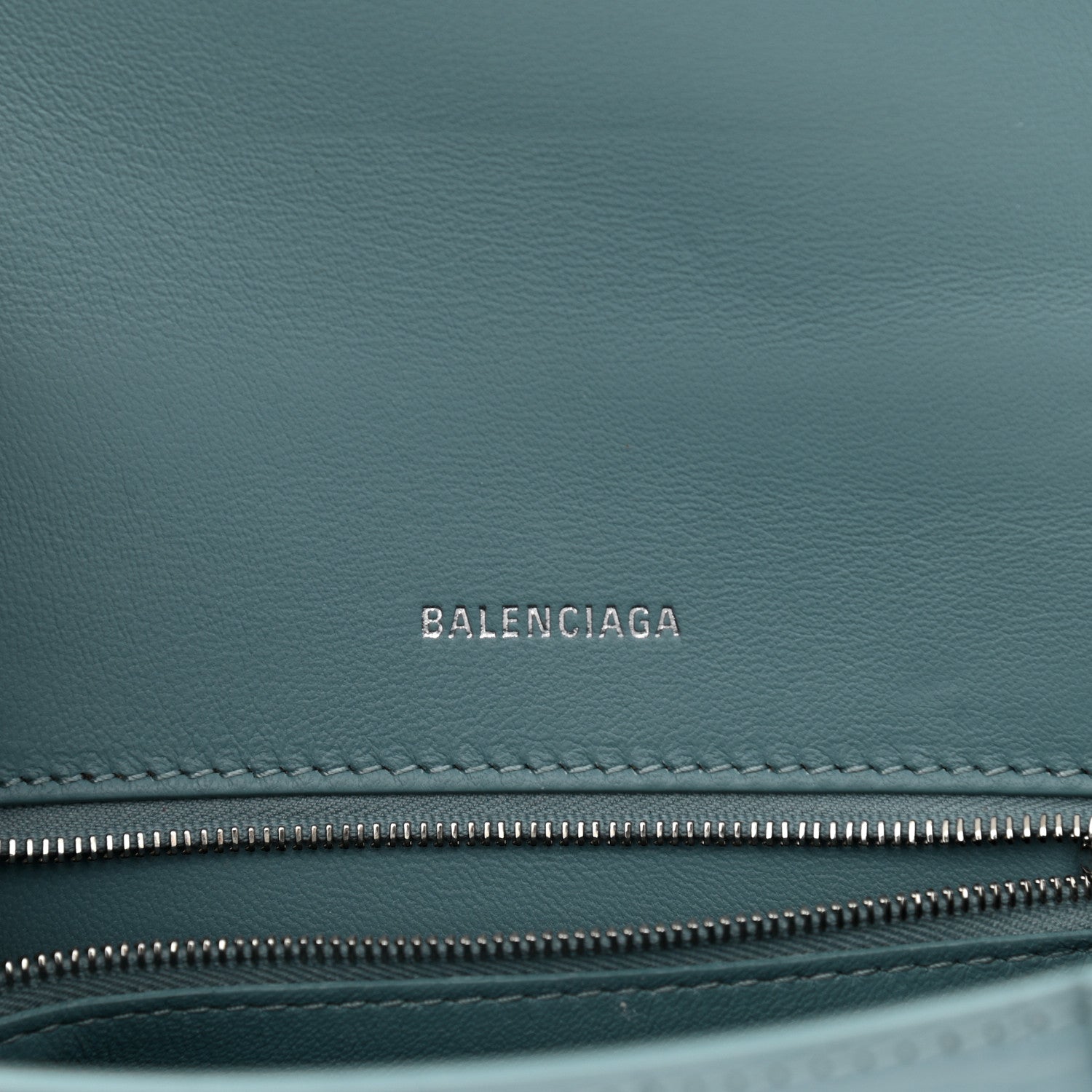 Balenciaga Shiny Calfskin Crocodile Embossed Small Hourglass Top Handle Bag Blue Grey 6 of 11