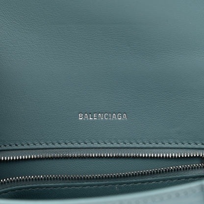 Balenciaga Shiny Calfskin Crocodile Embossed Small Hourglass Top Handle Bag Blue Grey 6 of 11