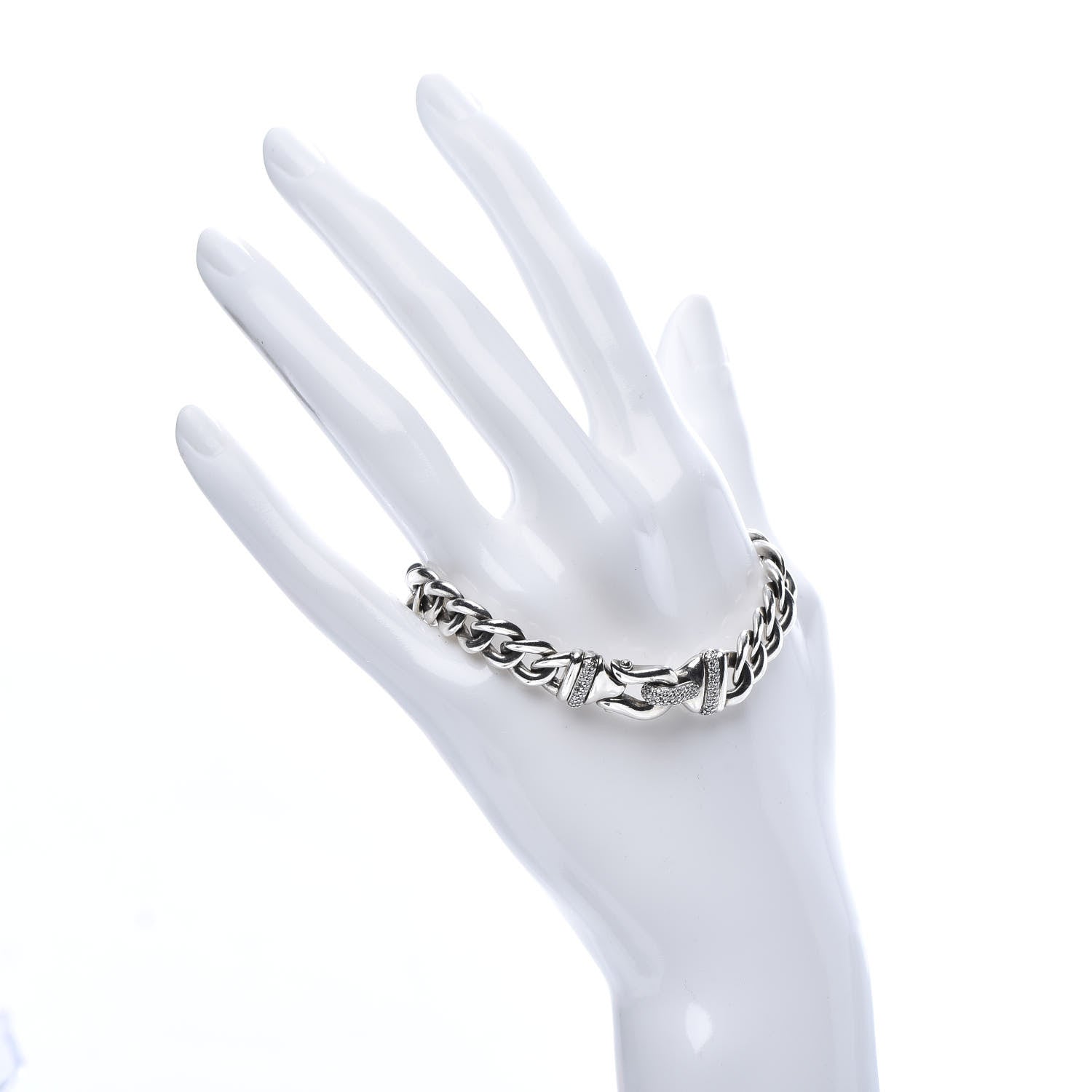 David Yurman Sterling Silver Diamond 10mm Buckle Curb Chain Bracelet 2 of 5