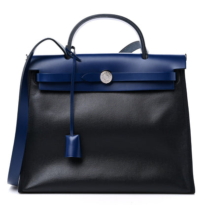Hermes Toile H Berline Vache Hunter Herbag Zip PM 31 Bleu Encre Black 3 of 12