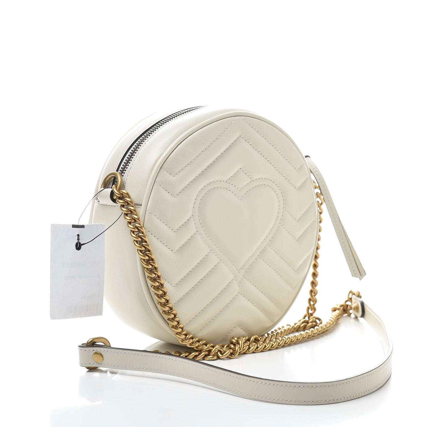 Calfskin Matelasse Mini GG Marmont Round Shoulder Bag White