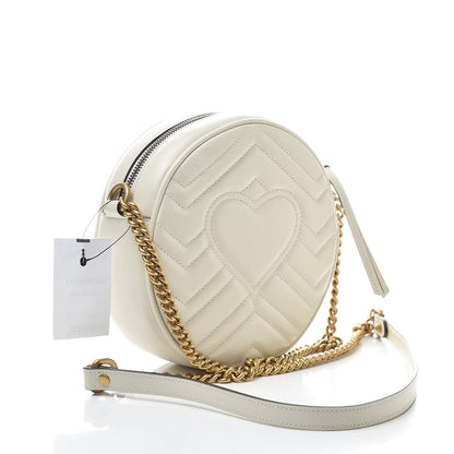 Gucci Calfskin Matelasse Mini GG Marmont Round Shoulder Bag White 3 of 10