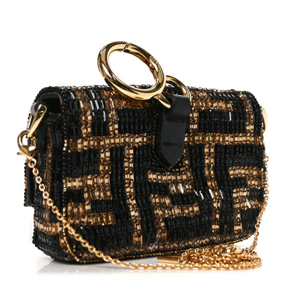 Fendi Crystal Vitello King FF Beaded Nano Maxi Buckle Baguette Charm Moro Black 3 of 8