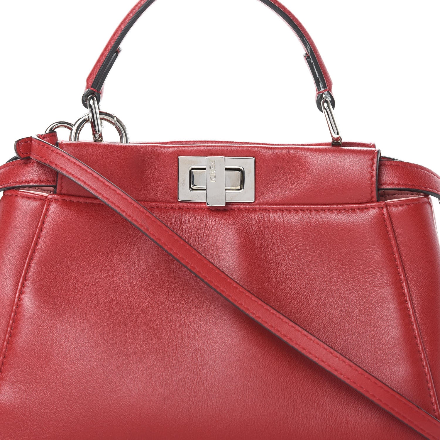 Fendi Nappa Elaphe Monster Eyes Mini Peekaboo Iconic Satchel Ruby Bois de Rose Natural 10 of 18