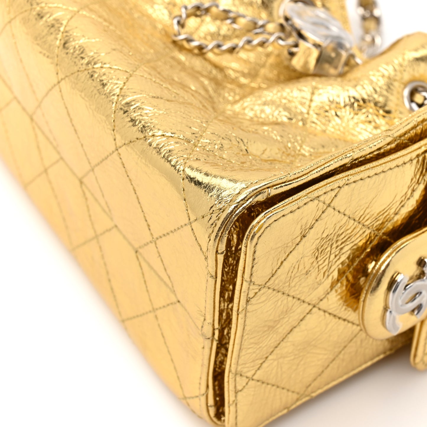 Metallic Aged Calfskin Mini Chanel 25 Handbag Gold