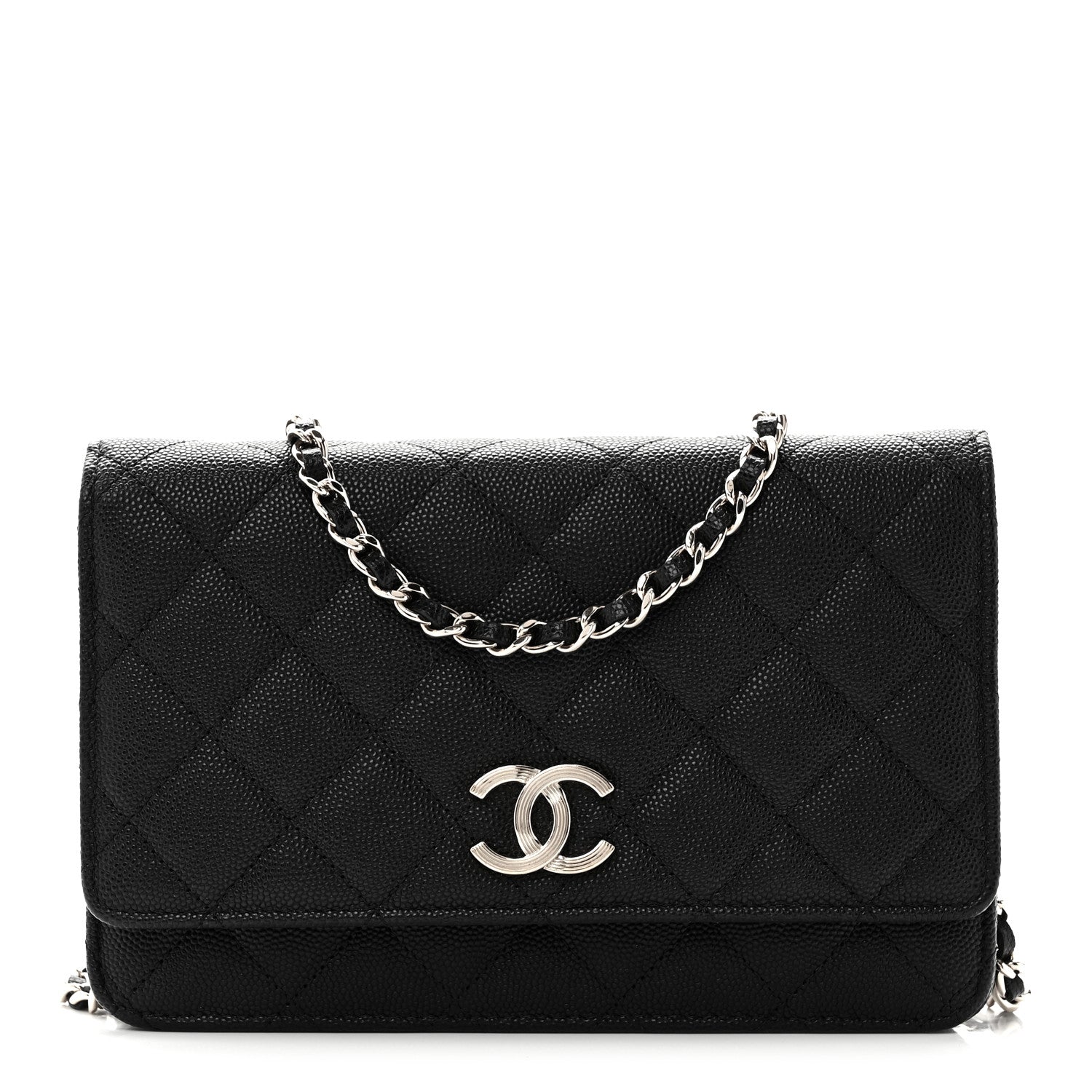 Chanel Caviar Quilted Striated CC Wallet On Chain WOC Black 9 of 11