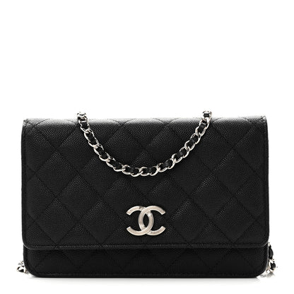 Chanel Caviar Quilted Striated CC Wallet On Chain WOC Black 9 of 11