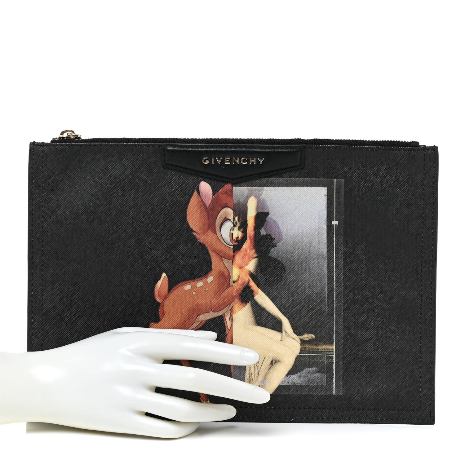 Givenchy Textured Coated Canvas Bambi Print Medium Cosmetic Pouch Black 2 of 13