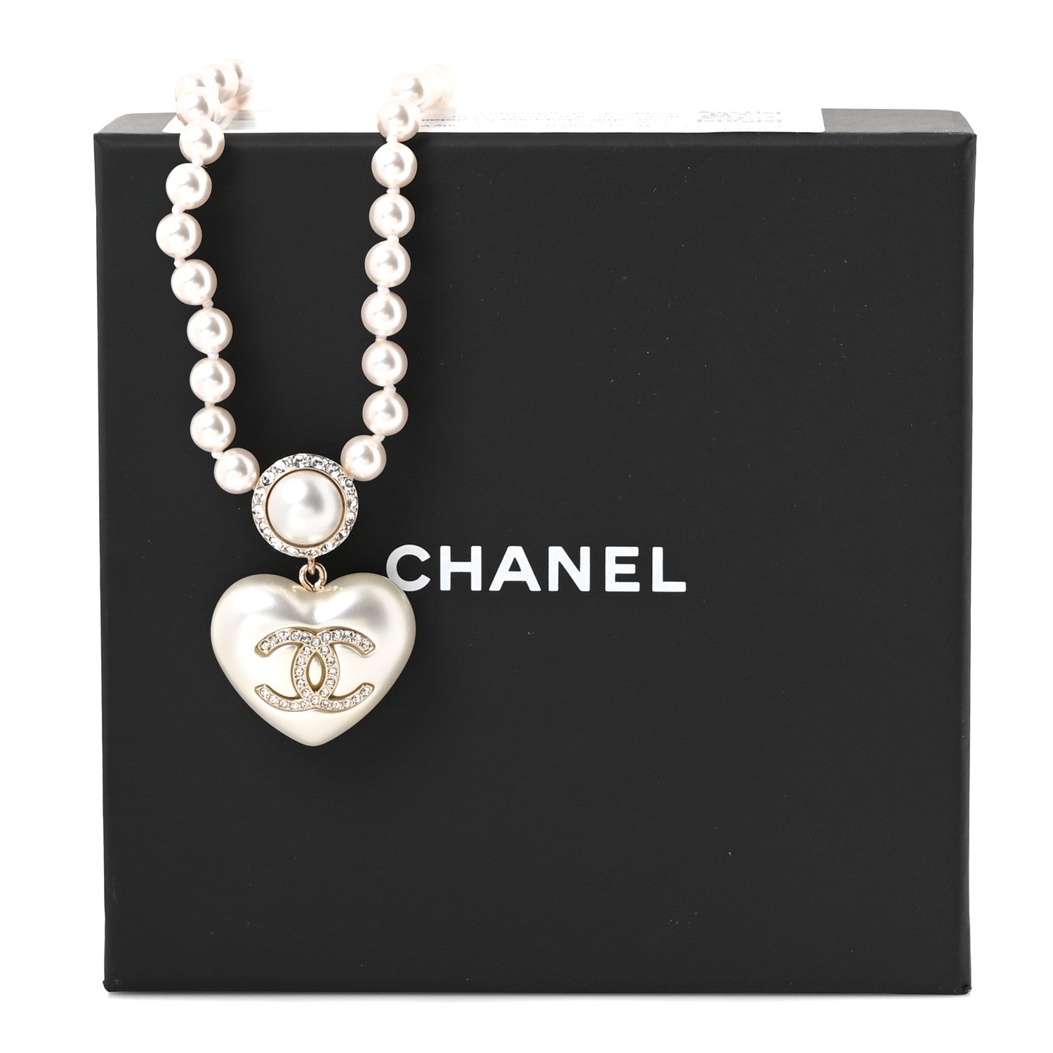 Chanel Pearl Crystal CC Heart Short Necklace Pearly White Gold 5 of 5
