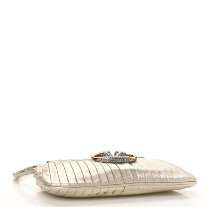 Valentino Garavani Metallic Calfskin Crystal Vlogo Flap Gold 4 of 8