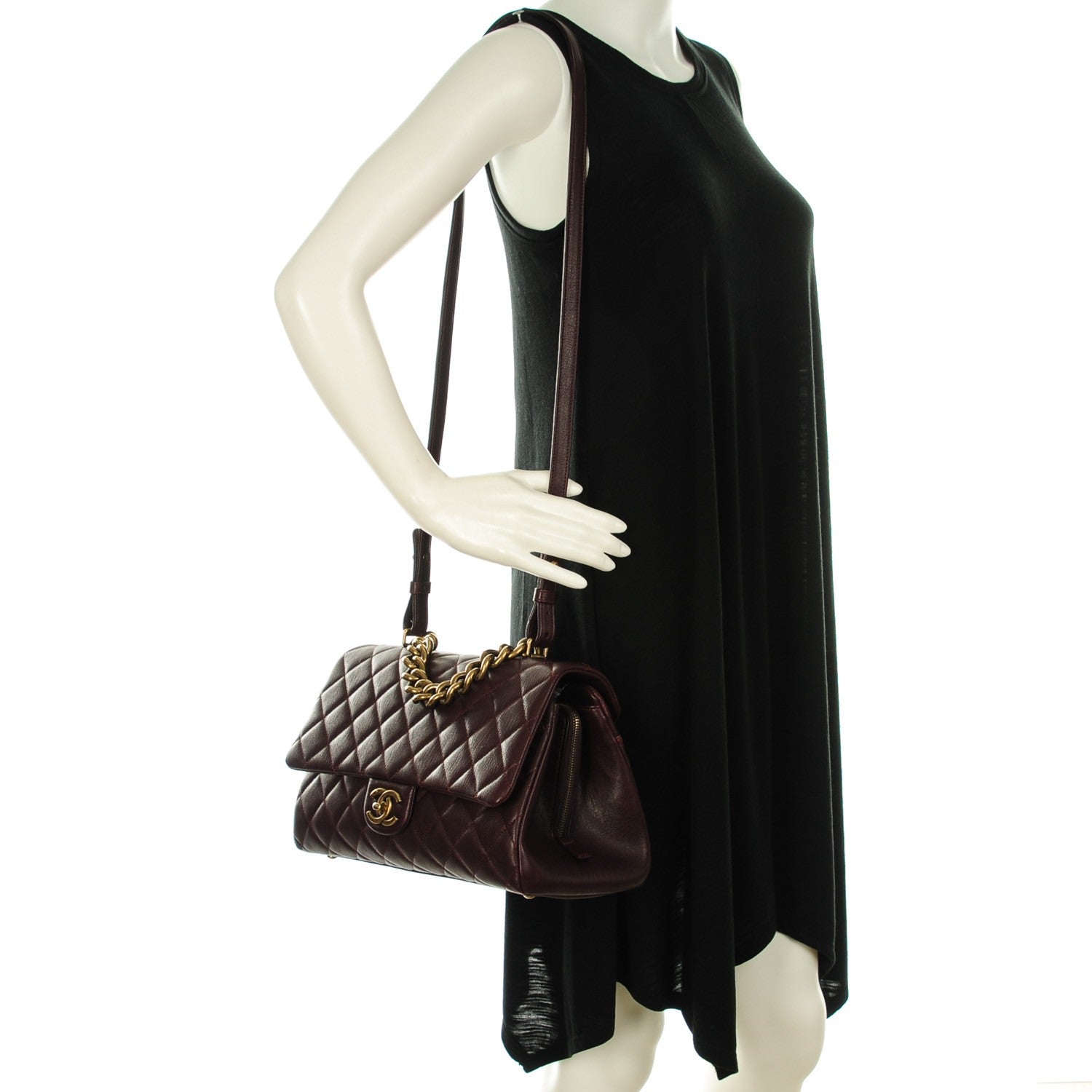 Chanel Shiny Sheepskin Quilted Large Trapezio Flap Dark Burgundy 2 of 8