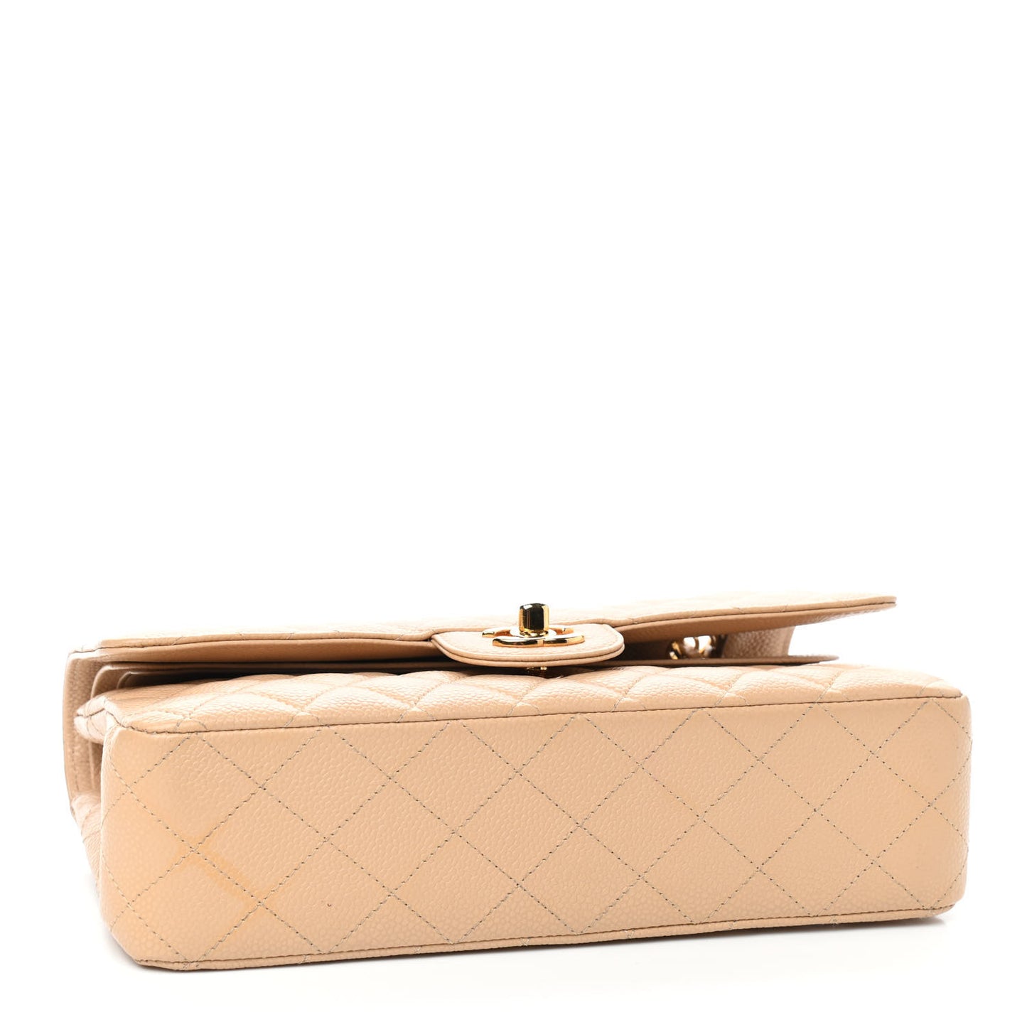 Caviar Quilted Medium Double Flap Beige Clair