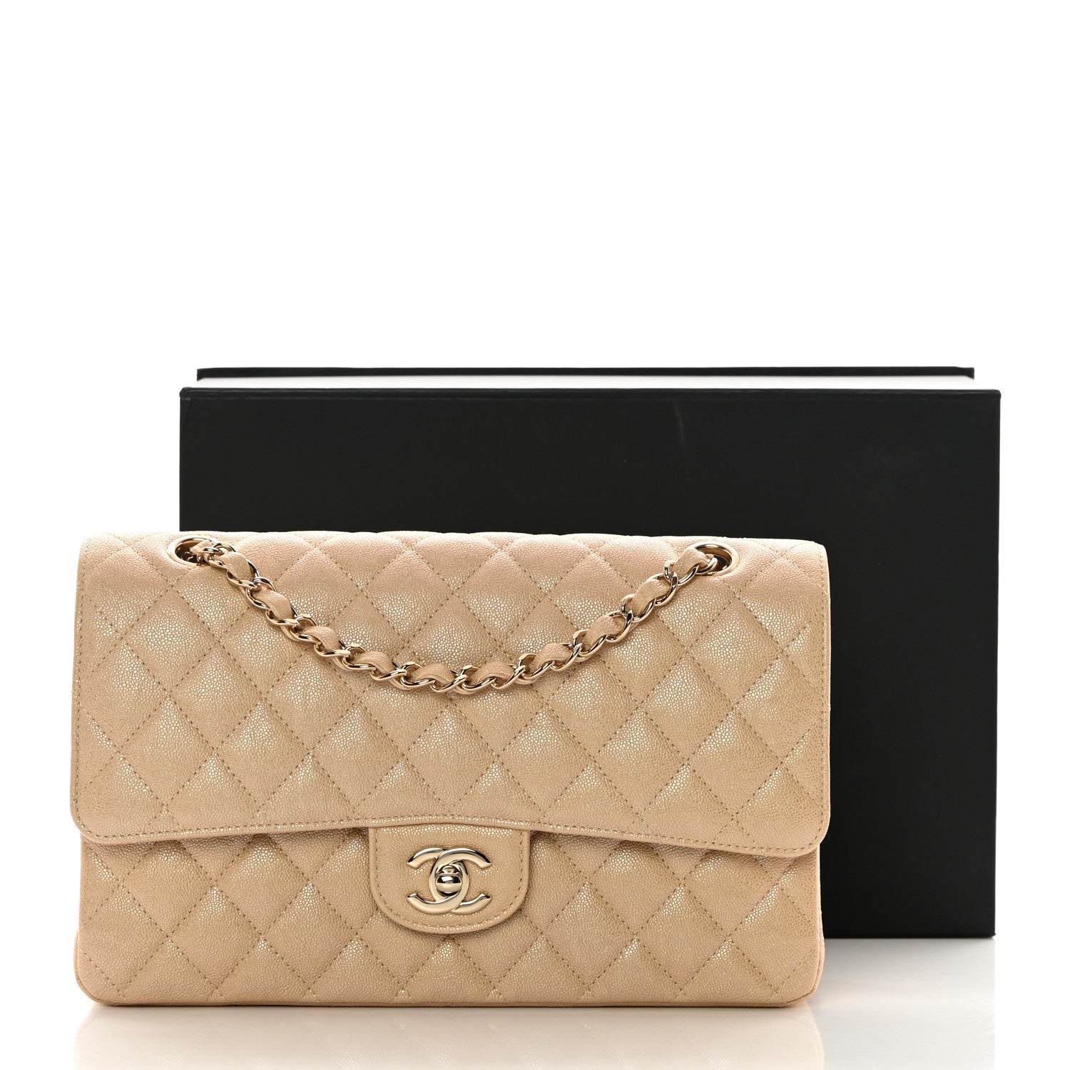 Chanel Iridescent Caviar Quilted Medium Double Flap Beige 11 of 11
