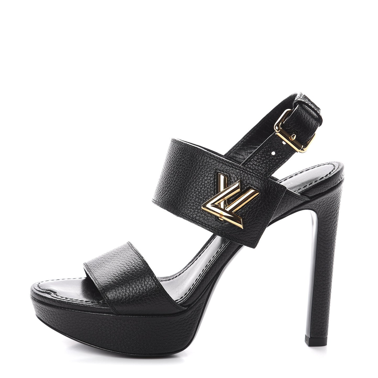 Grained Calfskin Horizon Platform Sandals 35.5 Black