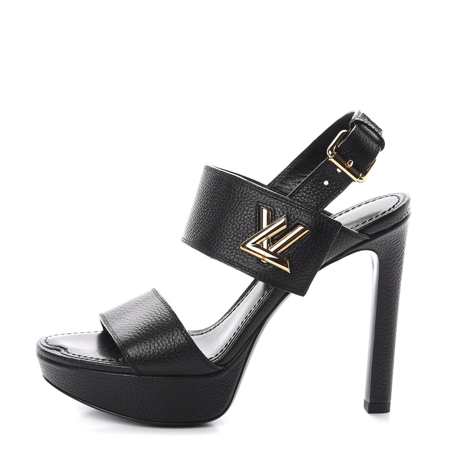 Louis Vuitton Grained Calfskin Horizon Platform Sandals 35.5 Black 1 of 8
