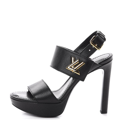 Louis Vuitton Grained Calfskin Horizon Platform Sandals 35.5 Black 1 of 8
