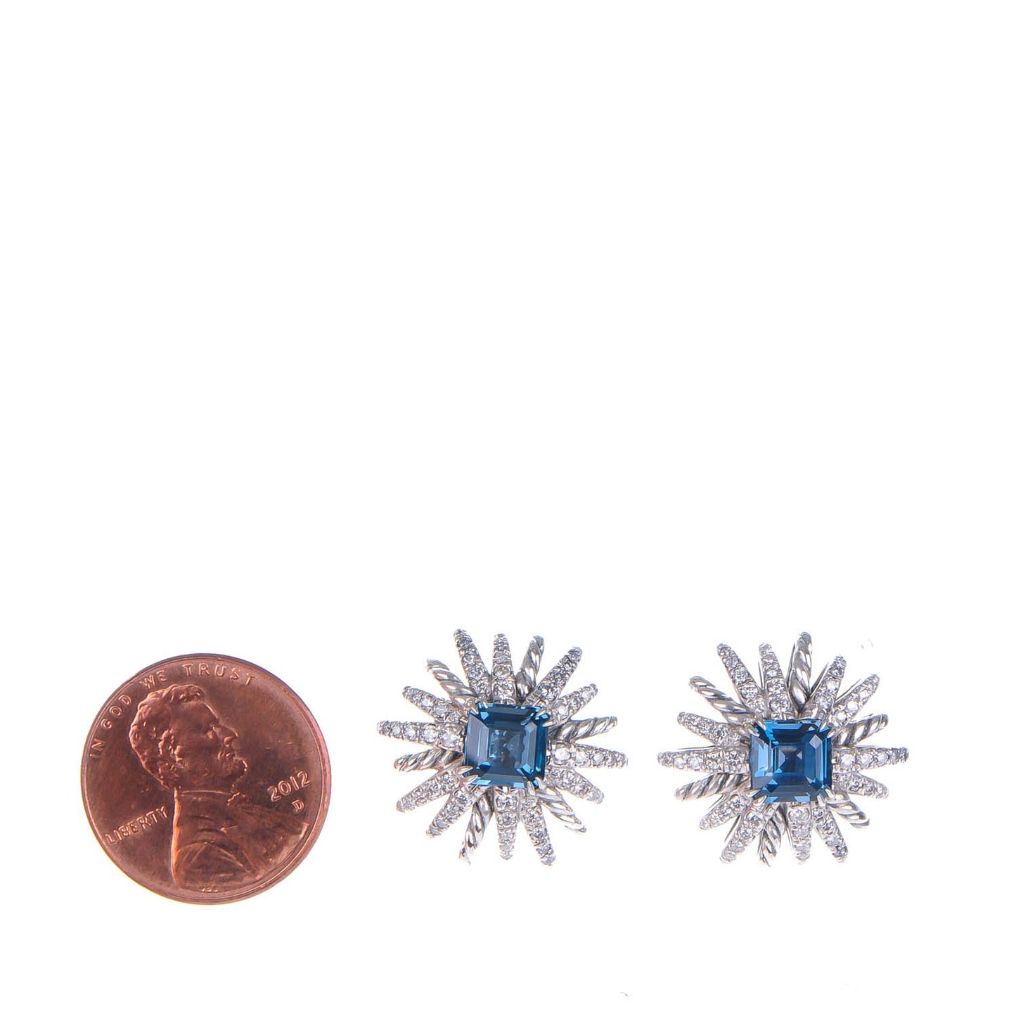 Sterling Silver Pave Diamond Blue Topaz 19mm Starburst Stud Earrings