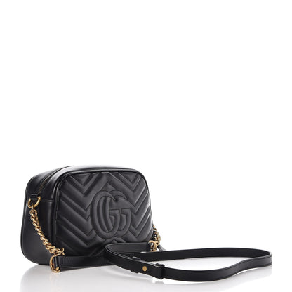 Gucci Calfskin Matelasse Small GG Marmont Chain Shoulder Bag Black 3 of 9
