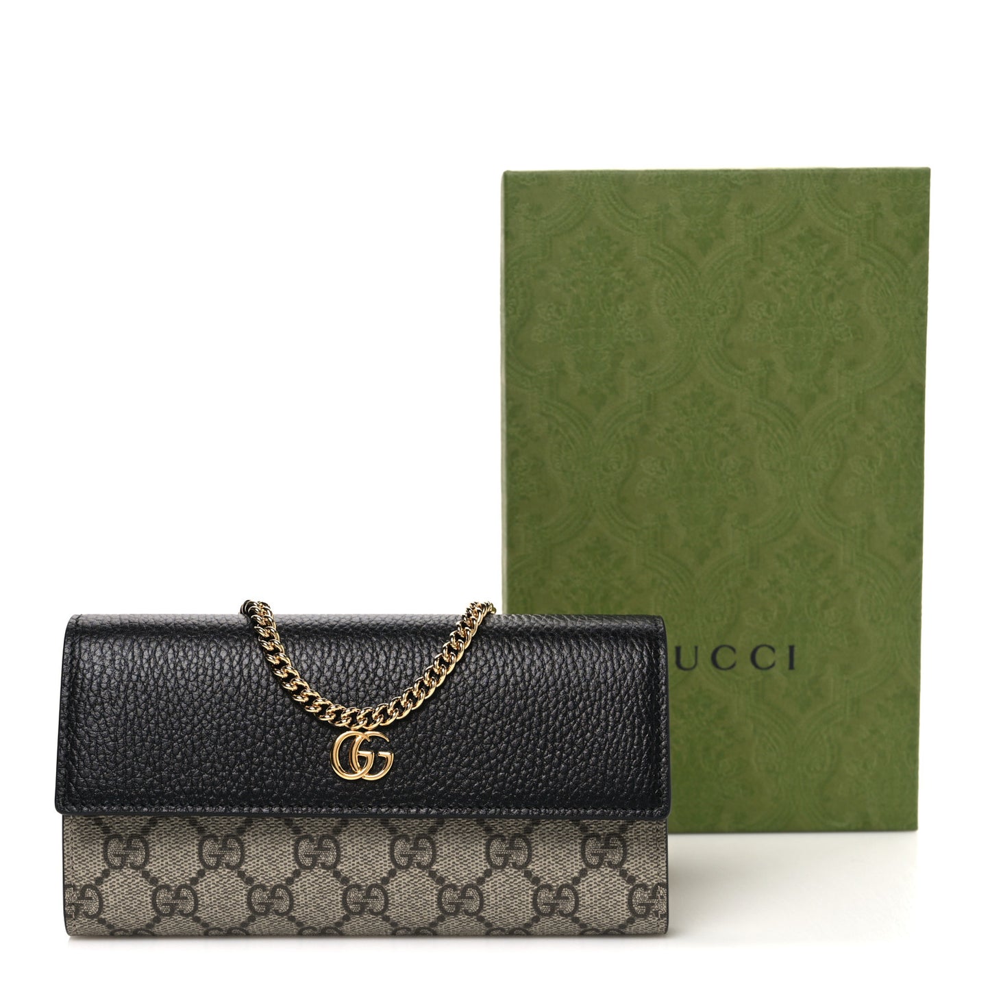 Dollar Calfskin GG Supreme Monogram Petite GG Marmont Wallet Chain Bag Black Beige Ebony