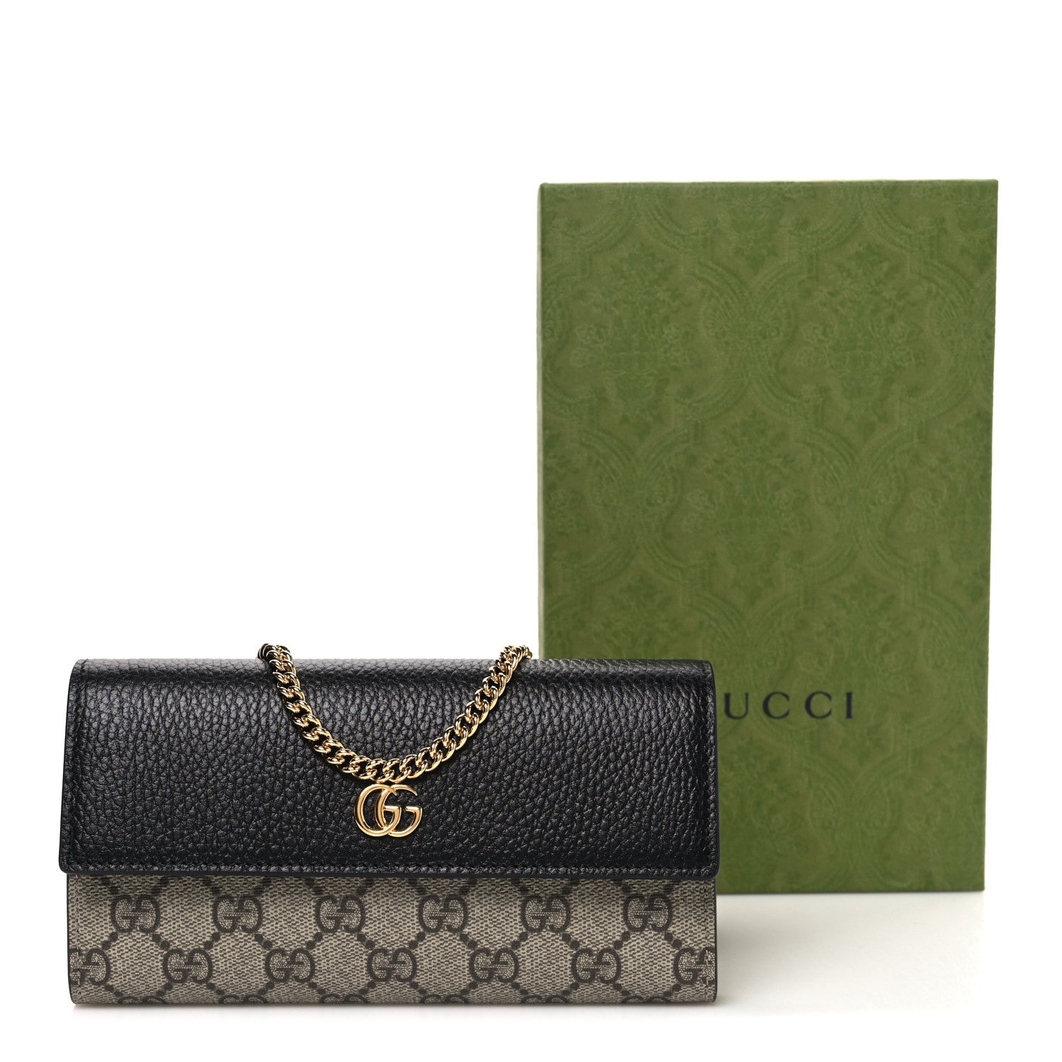 Gucci Dollar Calfskin GG Supreme Monogram Petite GG Marmont Wallet Chain Bag Black Beige Ebony 11 of 11