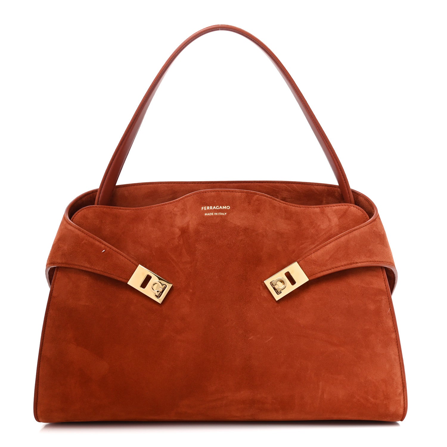 Salvatore Ferragamo Suede Large Hug Soft Shoulder Bag Brick 1 of 9