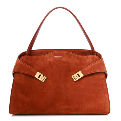 Salvatore Ferragamo Suede Large Hug Soft Shoulder Bag Brick 1 of 9