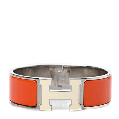 Hermes Enamel Wide Clic Clac H Bracelet GM Orange White 1 of 5