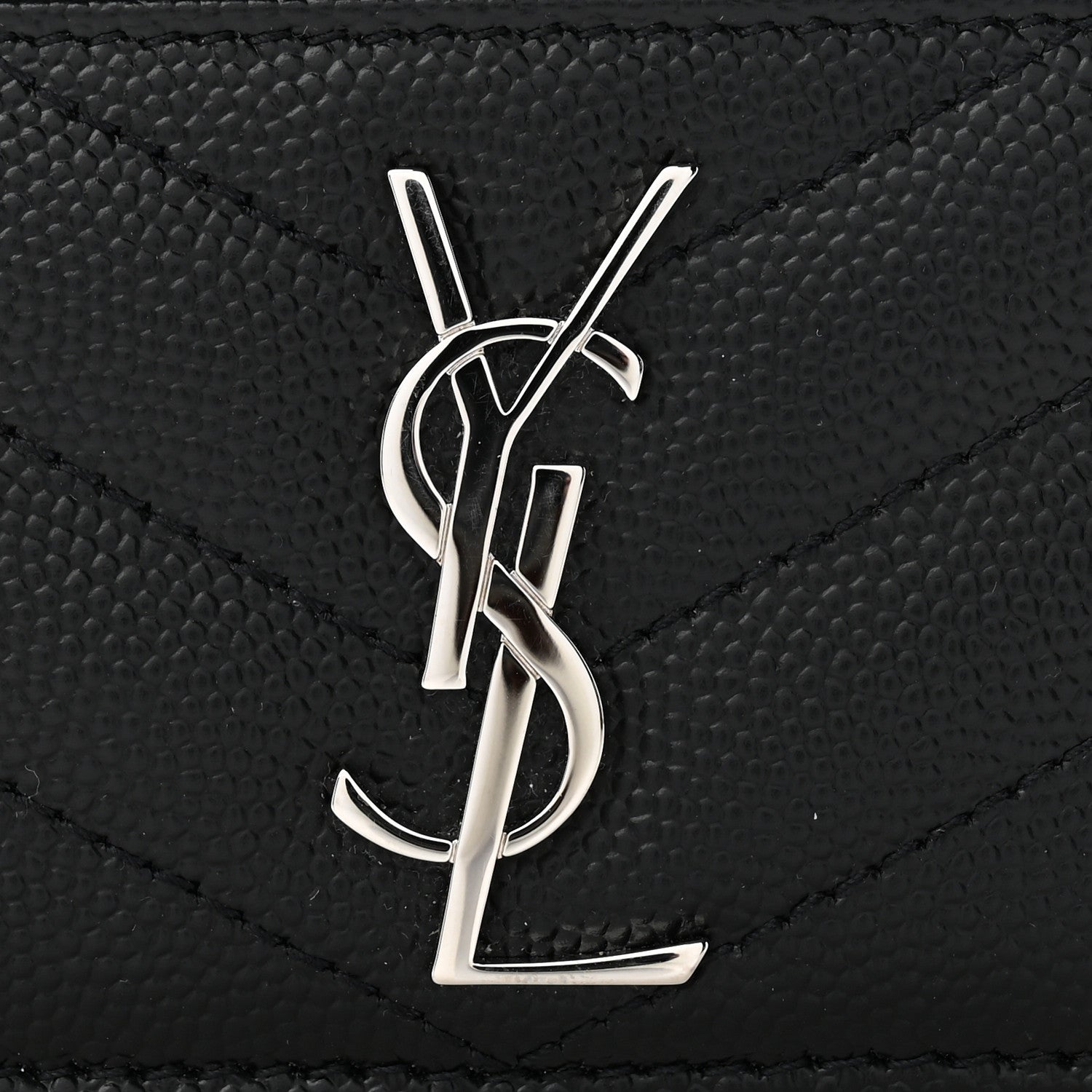 Saint Laurent Grain De Poudre Matelasse Chevron Monogram Credit Card Case Black 8 of 9