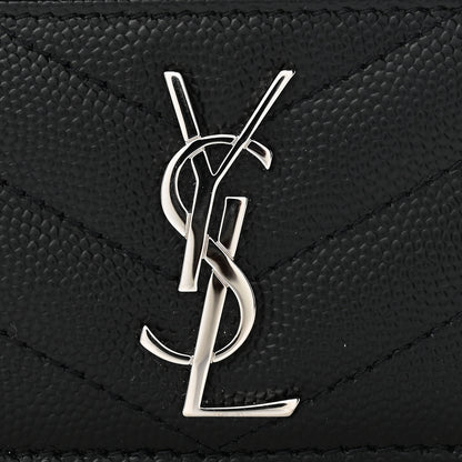 Saint Laurent Grain De Poudre Matelasse Chevron Monogram Credit Card Case Black 8 of 9