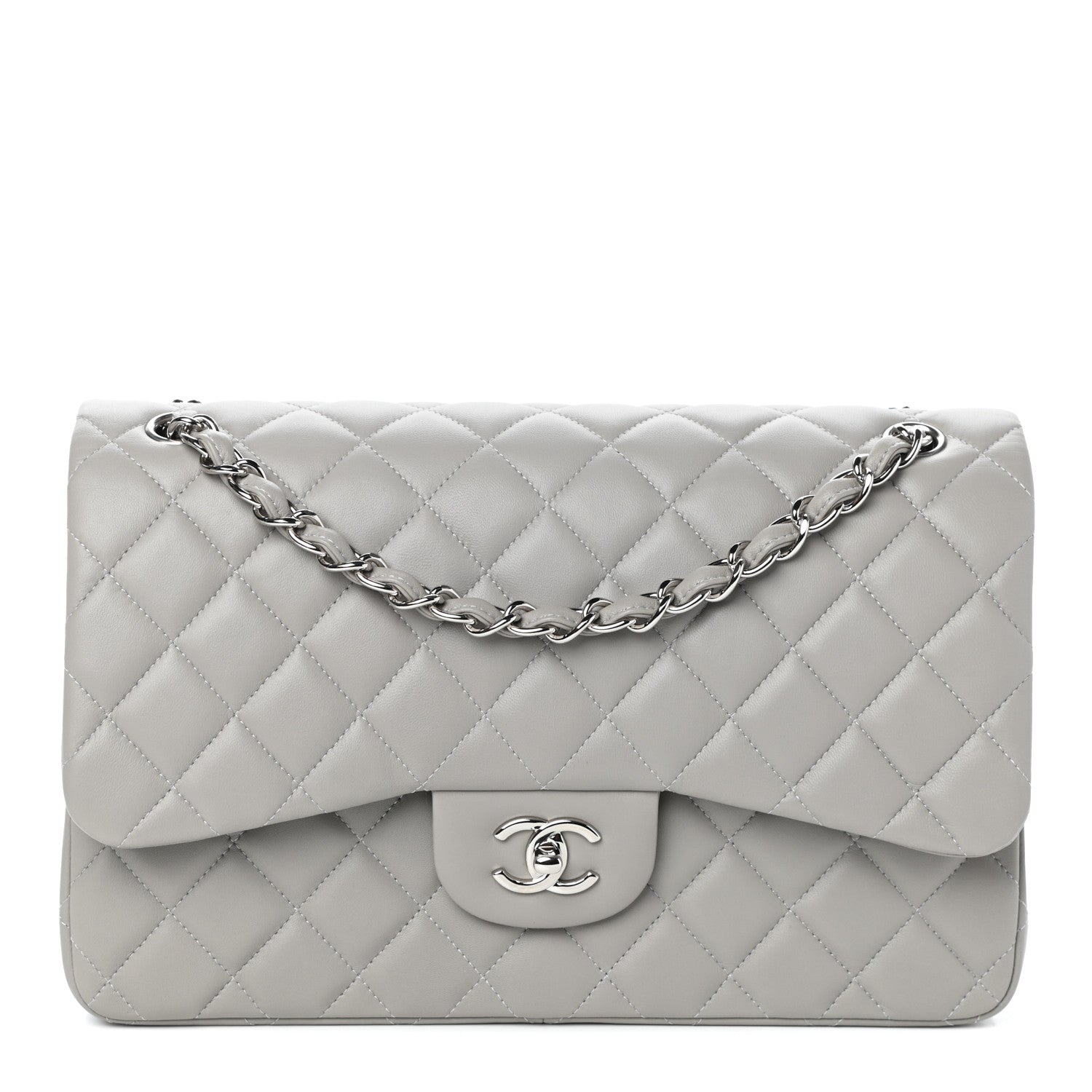 Chanel Lambskin Quilted Jumbo Double Flap Grey 1 of 10