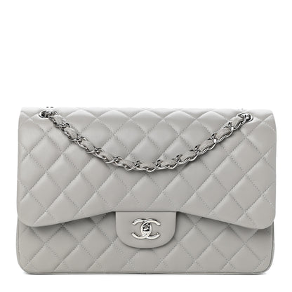 Chanel Lambskin Quilted Jumbo Double Flap Grey 1 of 10
