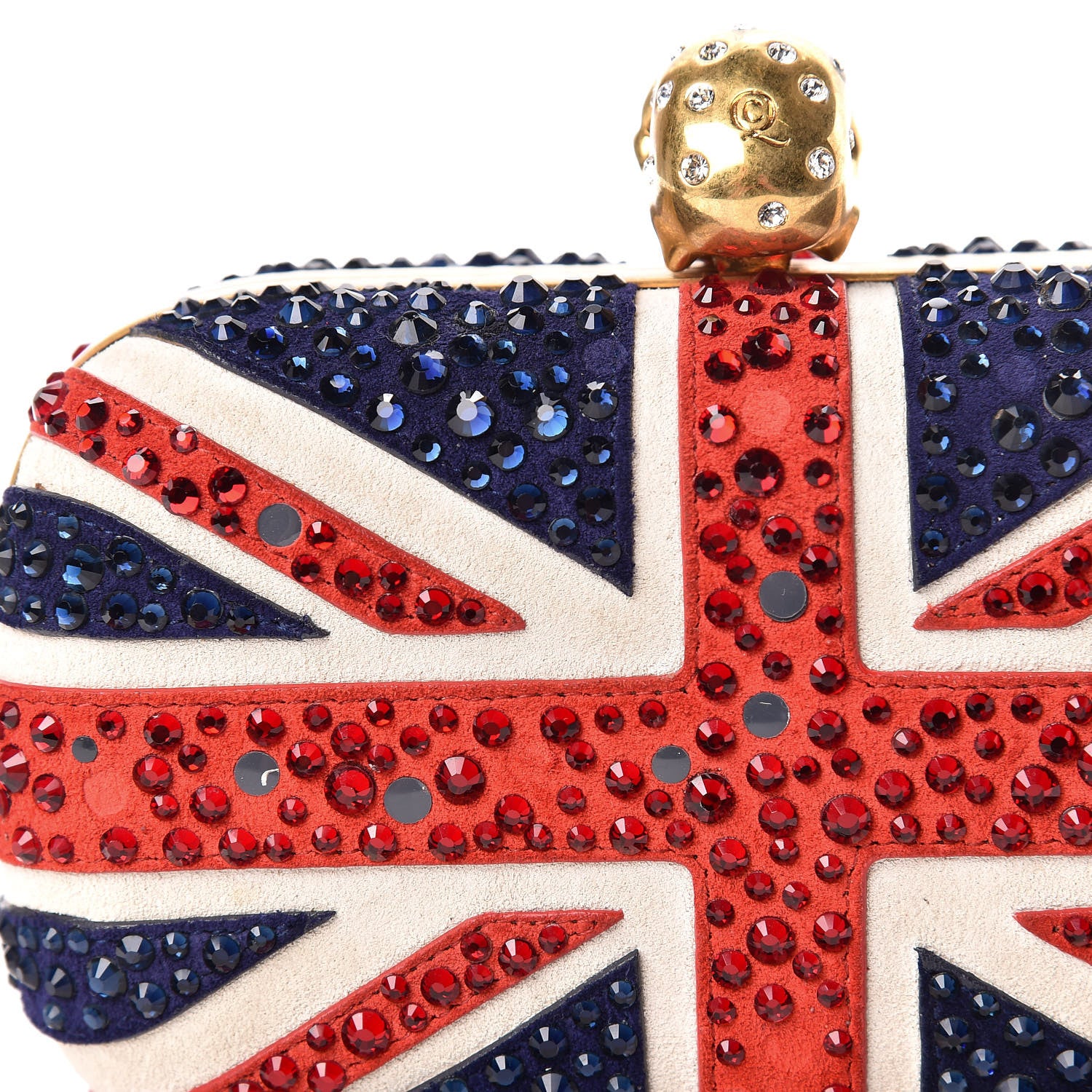 Alexander McQueen Suede Swarovski Crystal Pearl Britannia Skull Box Clutch Red Blue 10 of 13