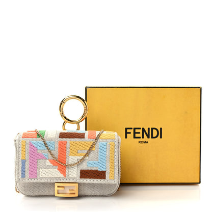 Fendi Kuban Canvas FF Embroidered Nano Baguette Charm Grezzo Multicolor 9 of 9
