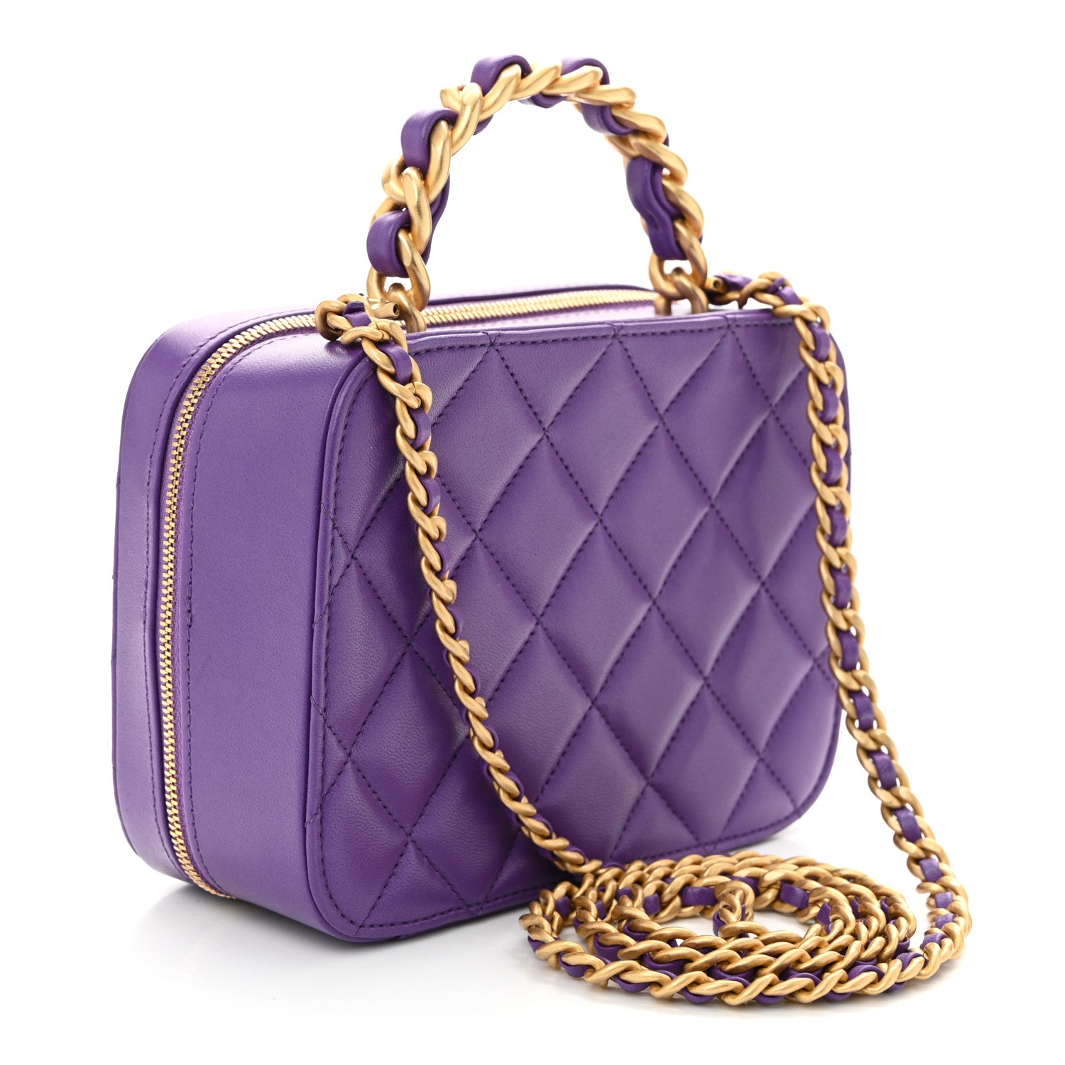 Chanel Lambskin Quilted Top Handle Small Vanity Case Purple 3 of 11