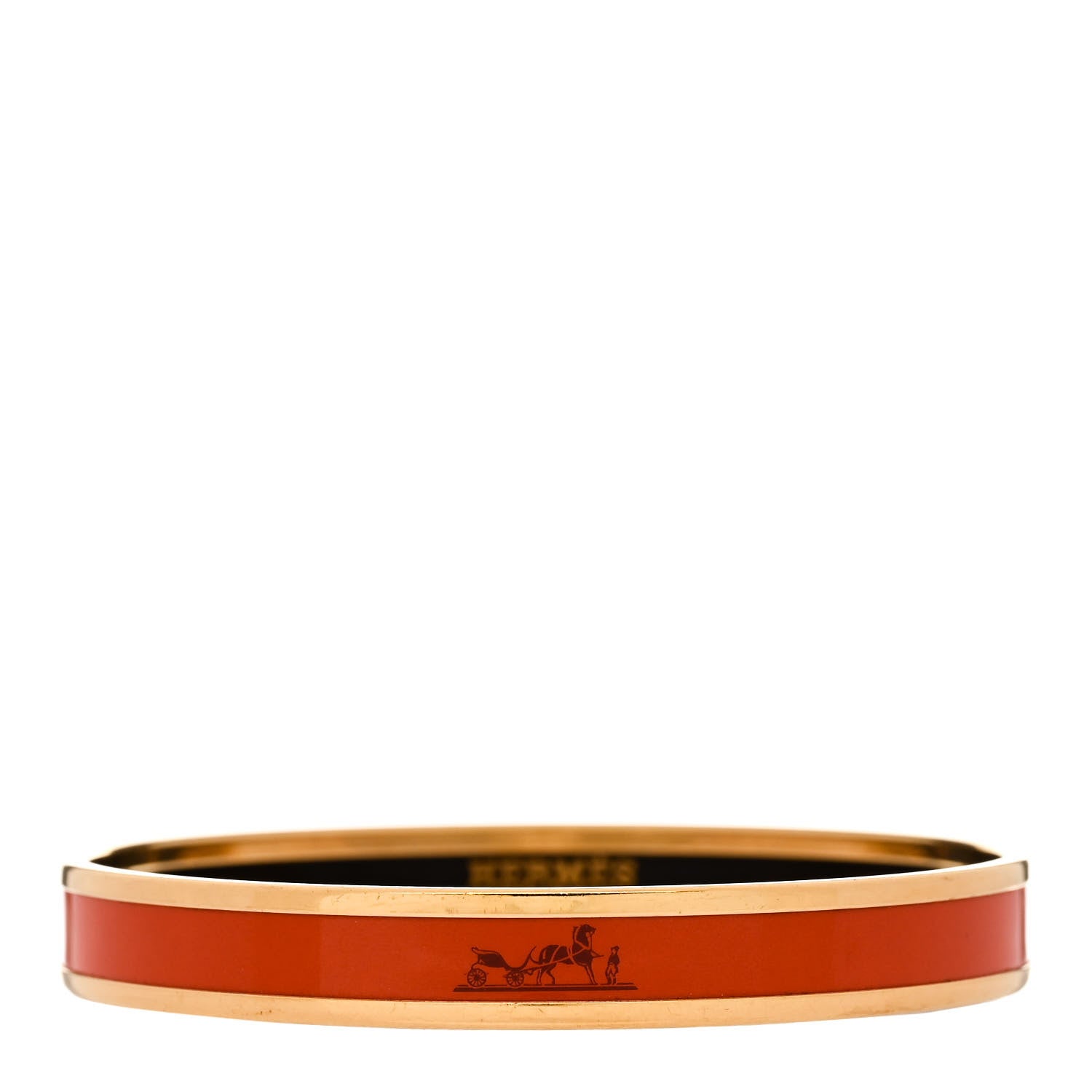 Hermes Enamel Printed Narrow Caleche Bracelet 70 Orange 1 of 6