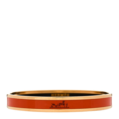 Hermes Enamel Printed Narrow Caleche Bracelet 70 Orange 1 of 6
