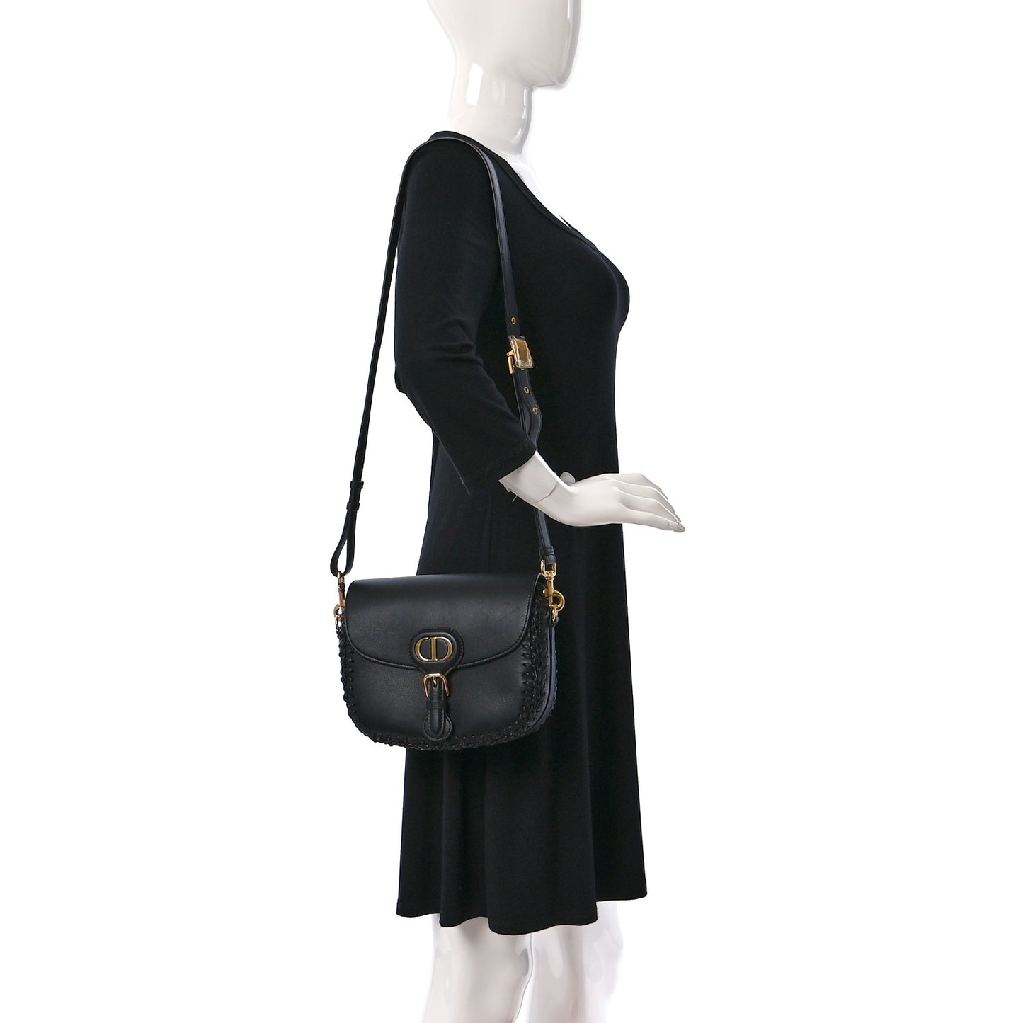 Grained Calfskin Medium Whipstitched Bobby Bag Black